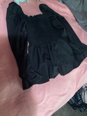 CC Boutique Black Smocked Peplum Blouse